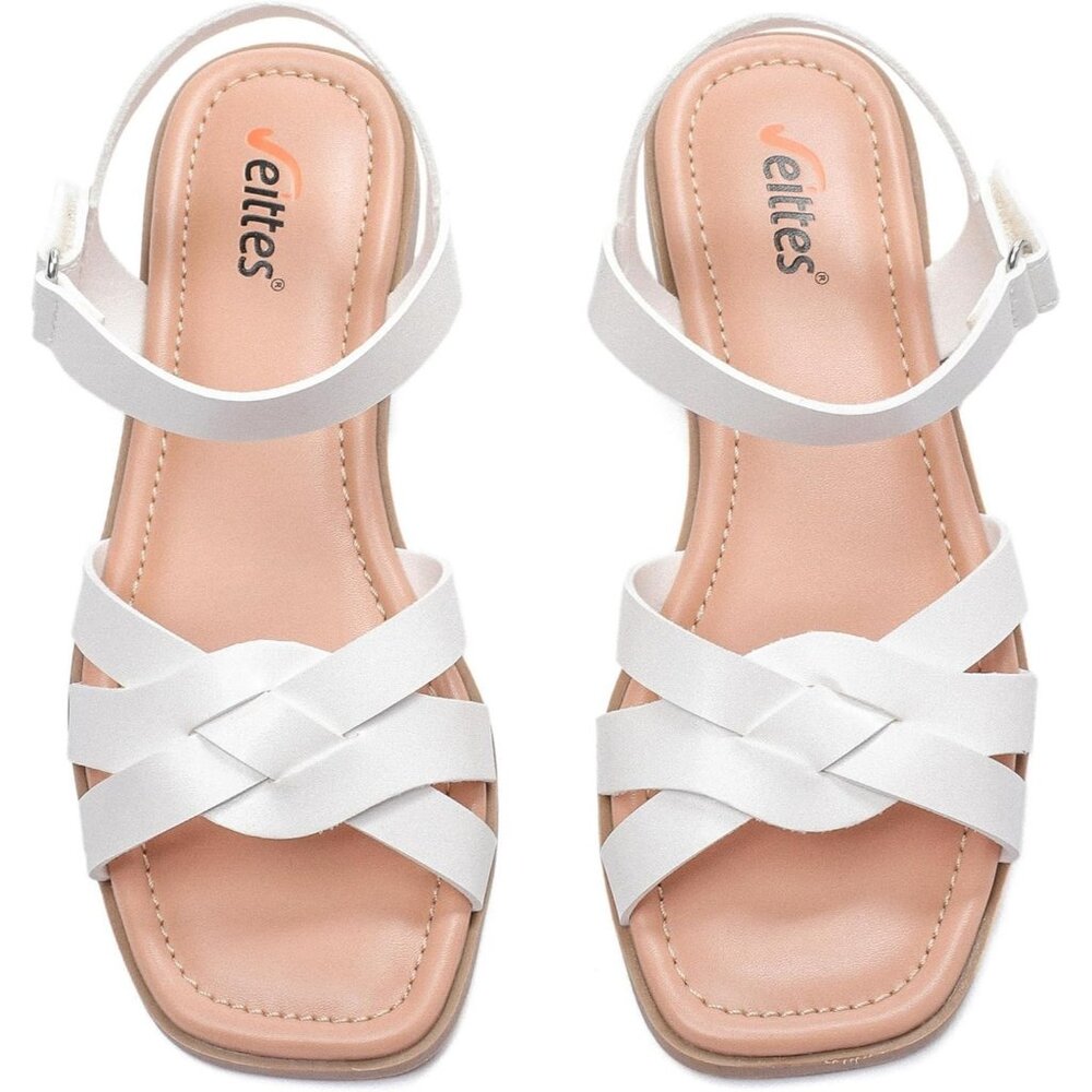 Women's White Flat Slide Sandals Casual Simple Strappy Slip On Shoes